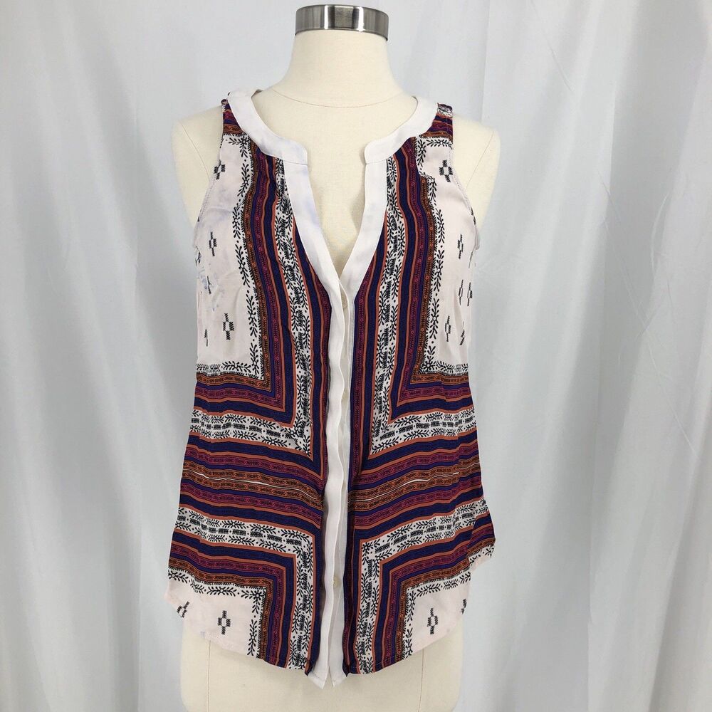 Sanctuary Women Size M Multi Color Peasant Boho V Neck Tank Blouse